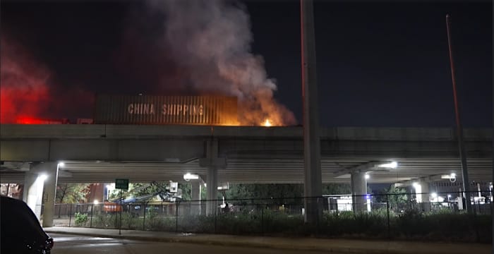 Tractor-trailer fire closes Highway 59 lanes near Fannin St. in Houston