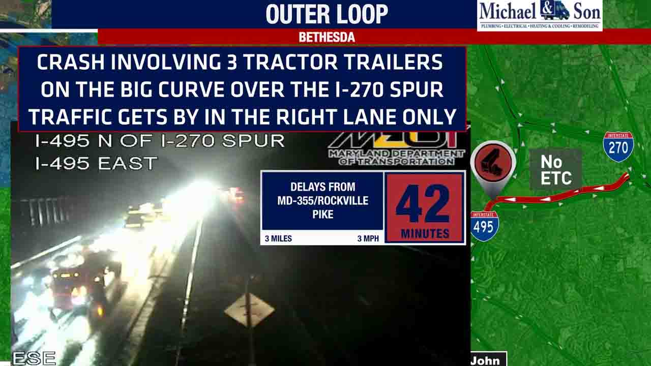 Collision involving 3 tractor-trailers causes delays during wet Wednesday commute