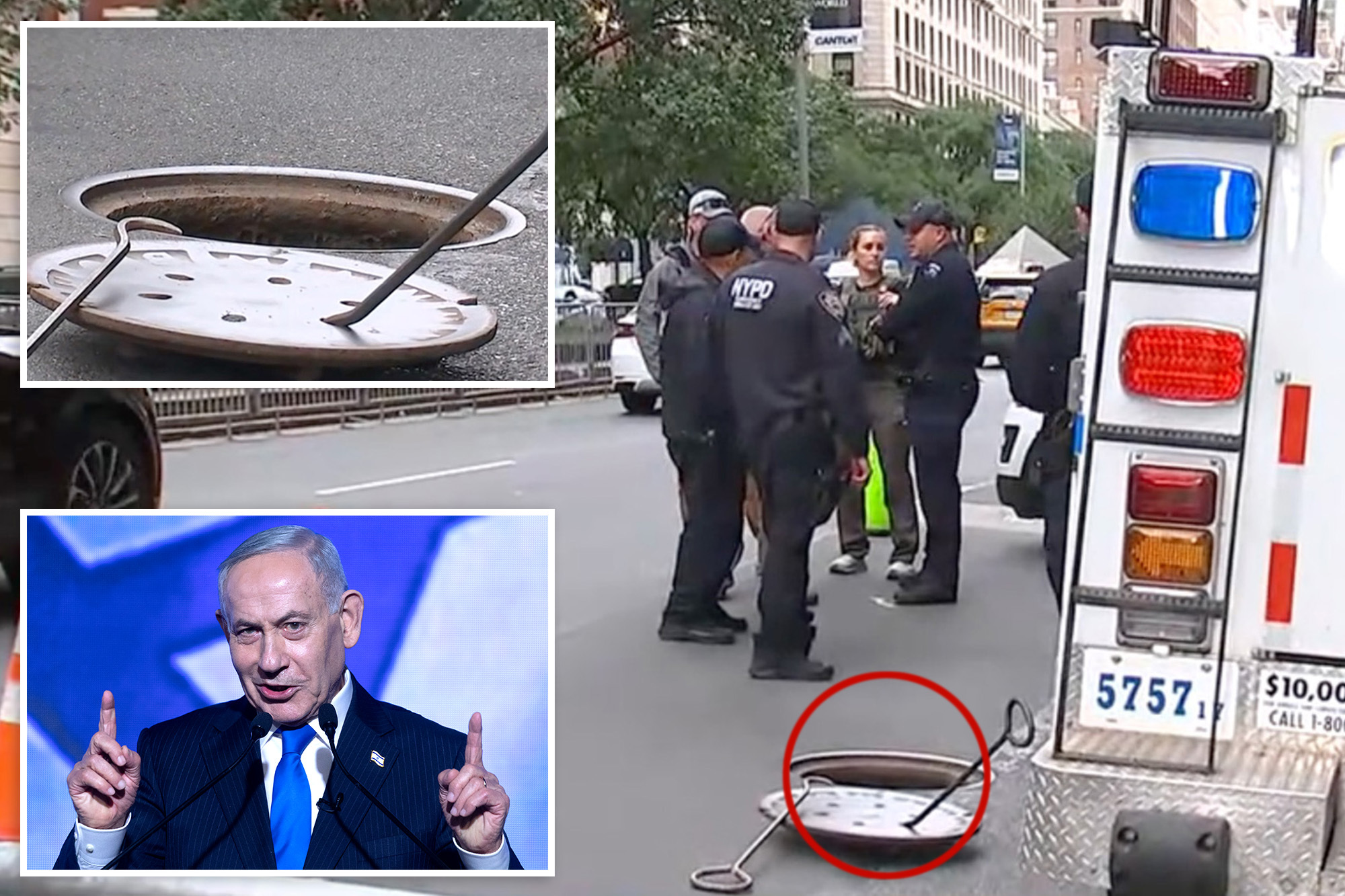 Trio spotted emerging from manhole just steps from NYC hotel where Netanyahu set to stay