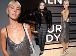 Iris Law turns up the glamour in a silver sequin midi dress as she joins chic Rachel Zegler at Milan Fashion Week's Fendi show