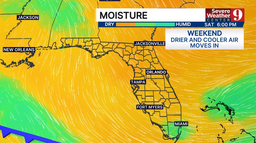 Scattered showers and storms give way to a cold front on Thursday