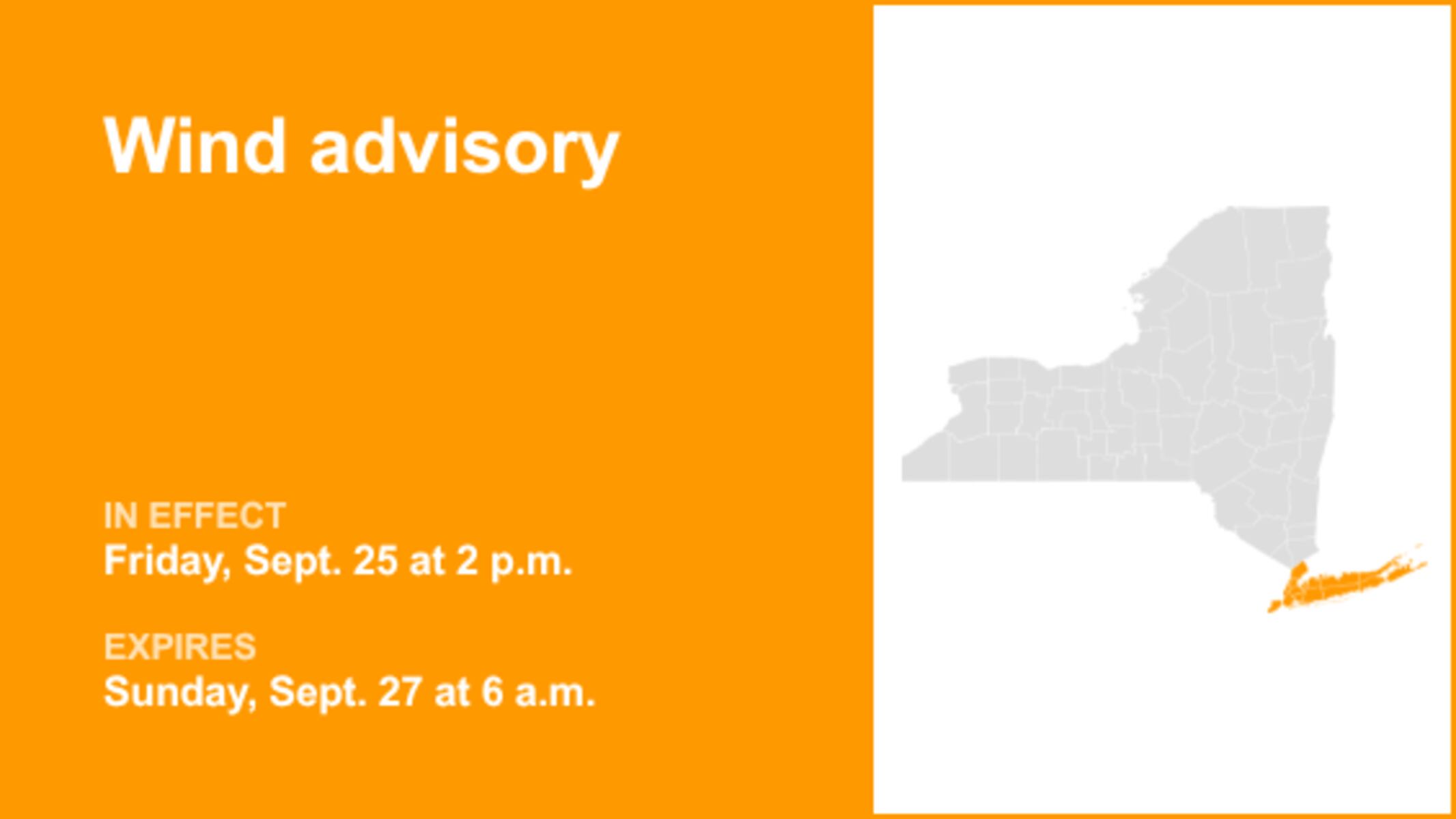 Wind advisory in place for Westchester County from Friday to Sunday — wind gusts reaching 55 mph