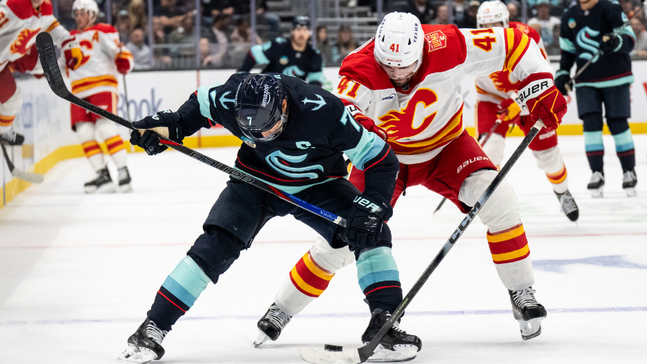 Flames blow two-goal lead, lose to Kraken in shootout