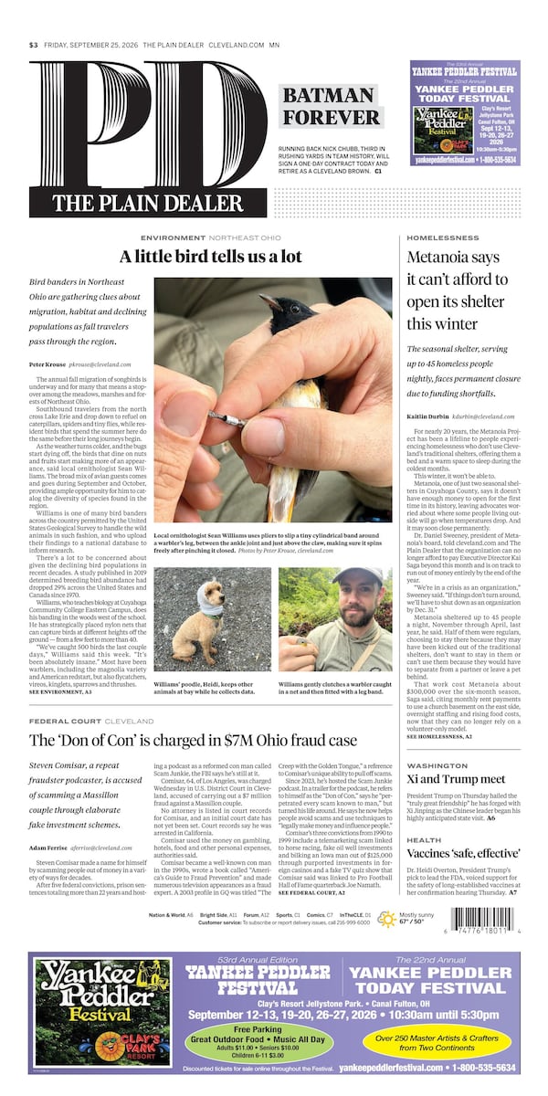 The Plain Dealer’s front page for September 25, 2026