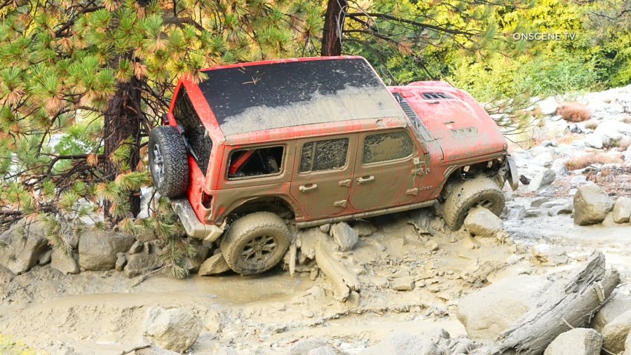 Wild storm strands Jeep, triggers flooding in Southern California mountains