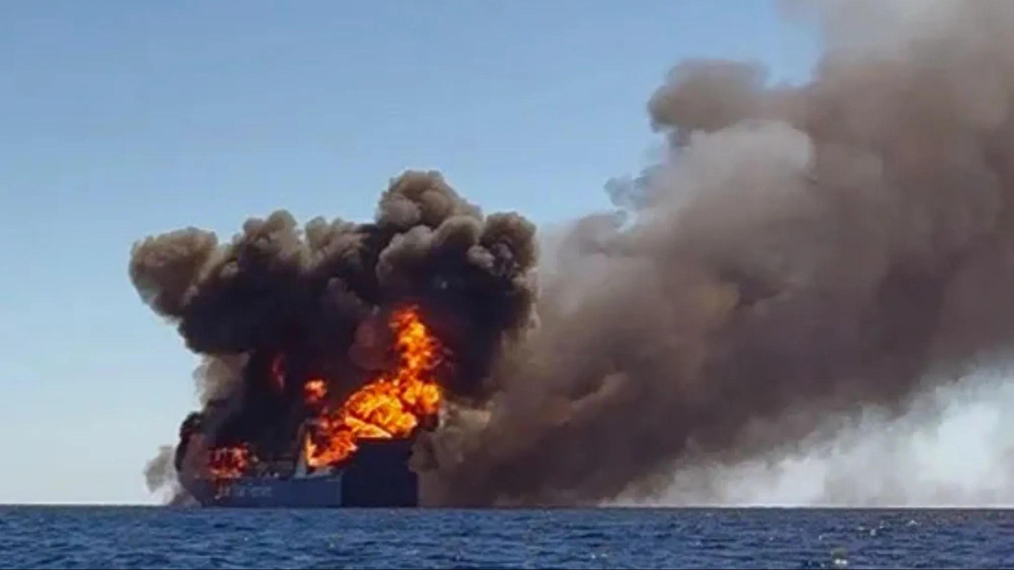 Shocking moment raging inferno rips through ferry off coast of Brit holiday hotspot sparking frantic evacuation
