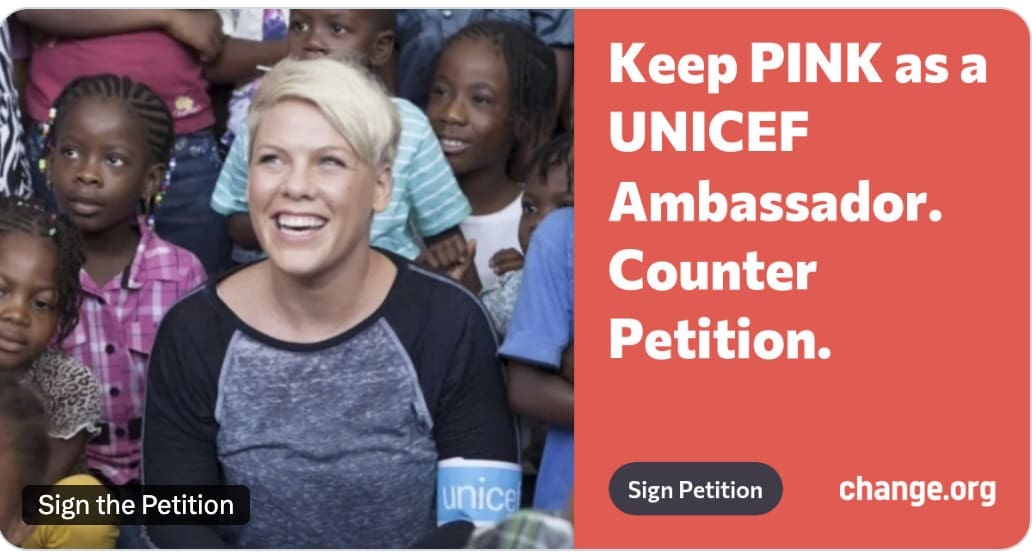 Pink Faces Campaign to Strip Her of UNICEF Role After Speaking Out as a Jewish Mom