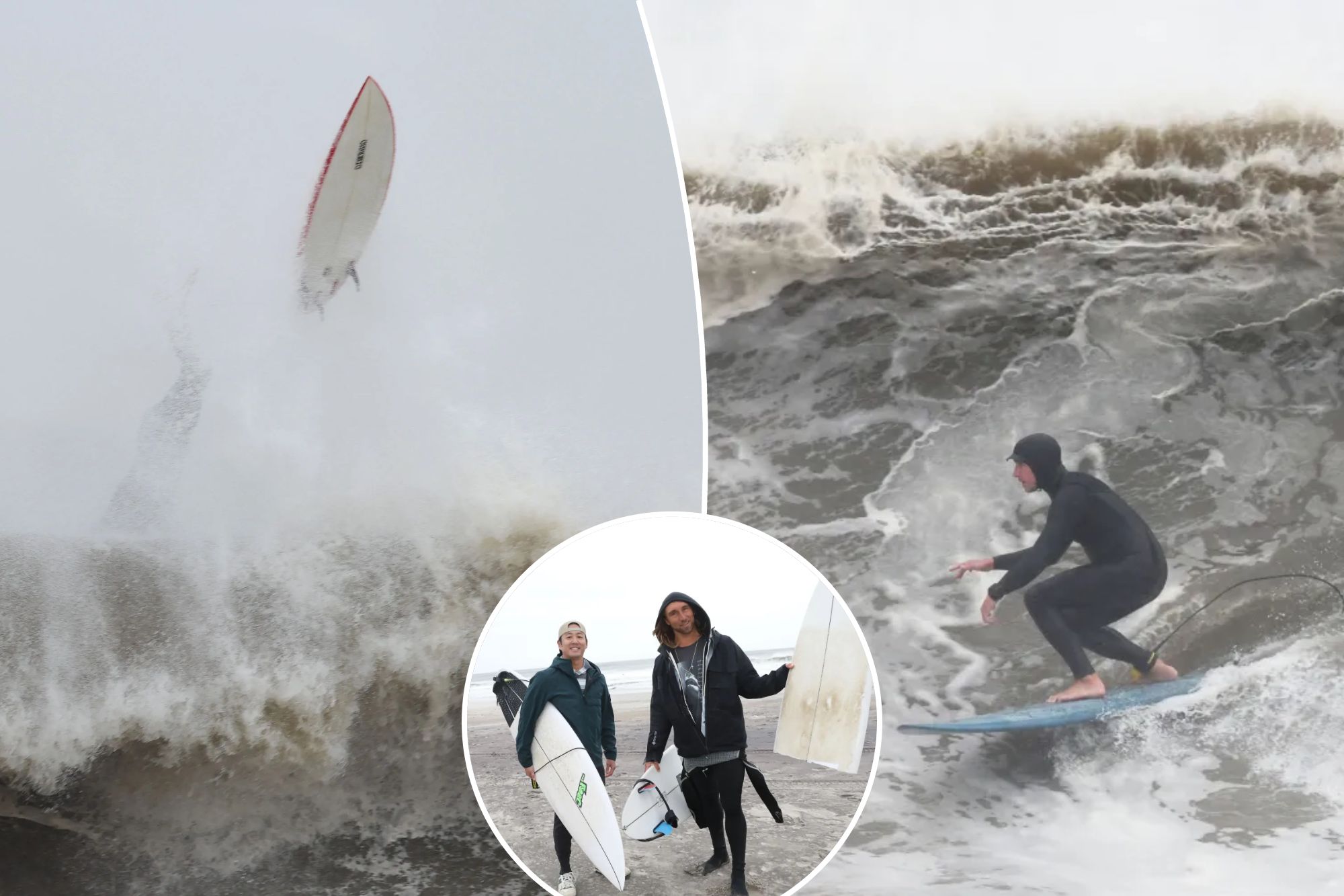 Surfers ignore nor’easter warnings and dangers, catch high waves off Rockaway Beach during wild storms