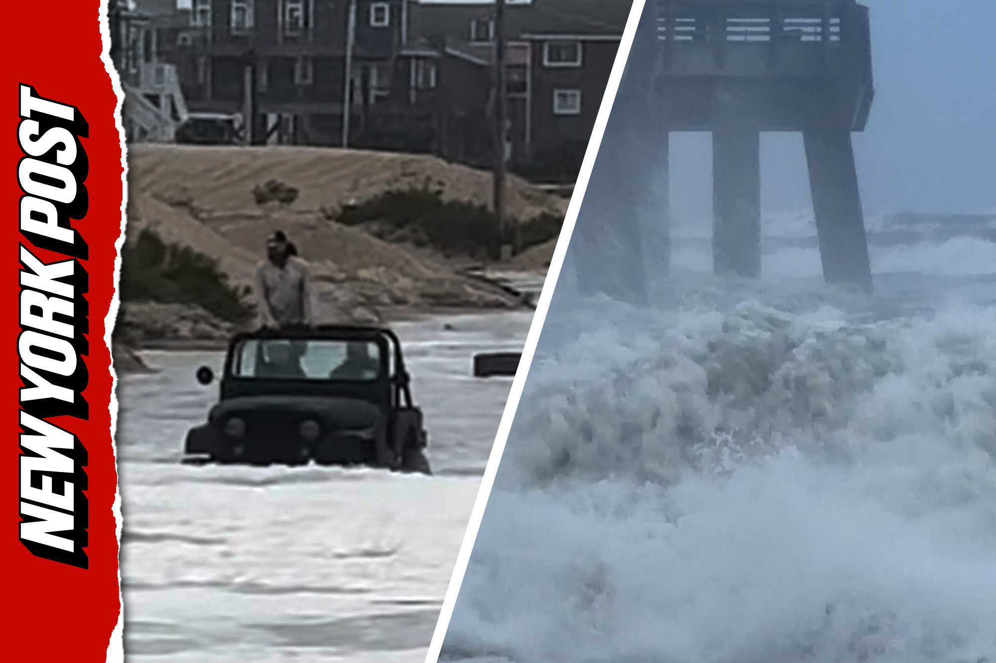 Jeep plows down flooded road on the Outer Banks as North Carolina slammed by developing nor’easter