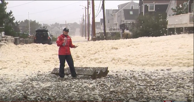 Sea foam covers streets as Mass. coastal communities battered by nor'easter
