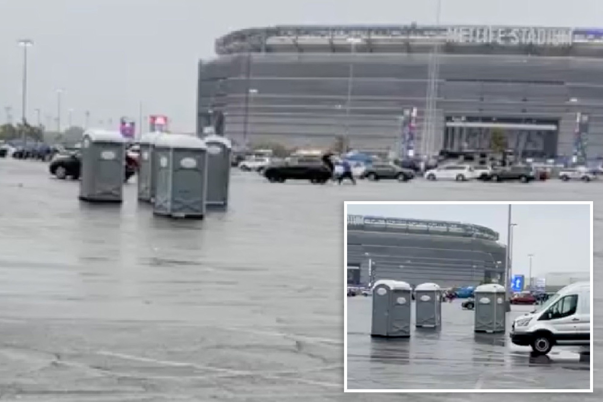 Wind-propelled portable toilets make a run for it at MetLife Stadium