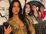 Dua Lipa wows in a vintage crochet top as she poses with lookalike mum Anesa, 54, and sister Rina, 25, at her cousin's lavish Albanian wedding