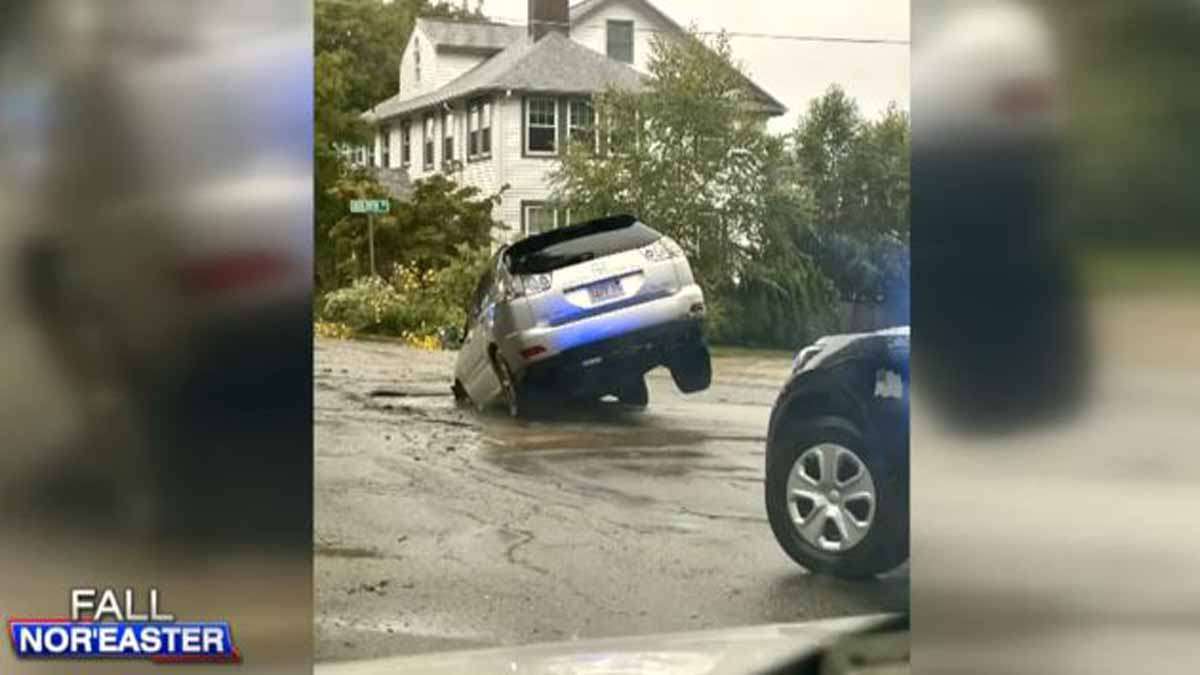 Driver guided to safety after vehicle swallowed up by sinkhole in Belmont