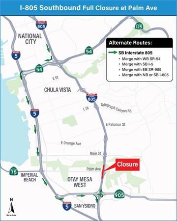 Overnight closures coming to I-805 at Palm Avenue