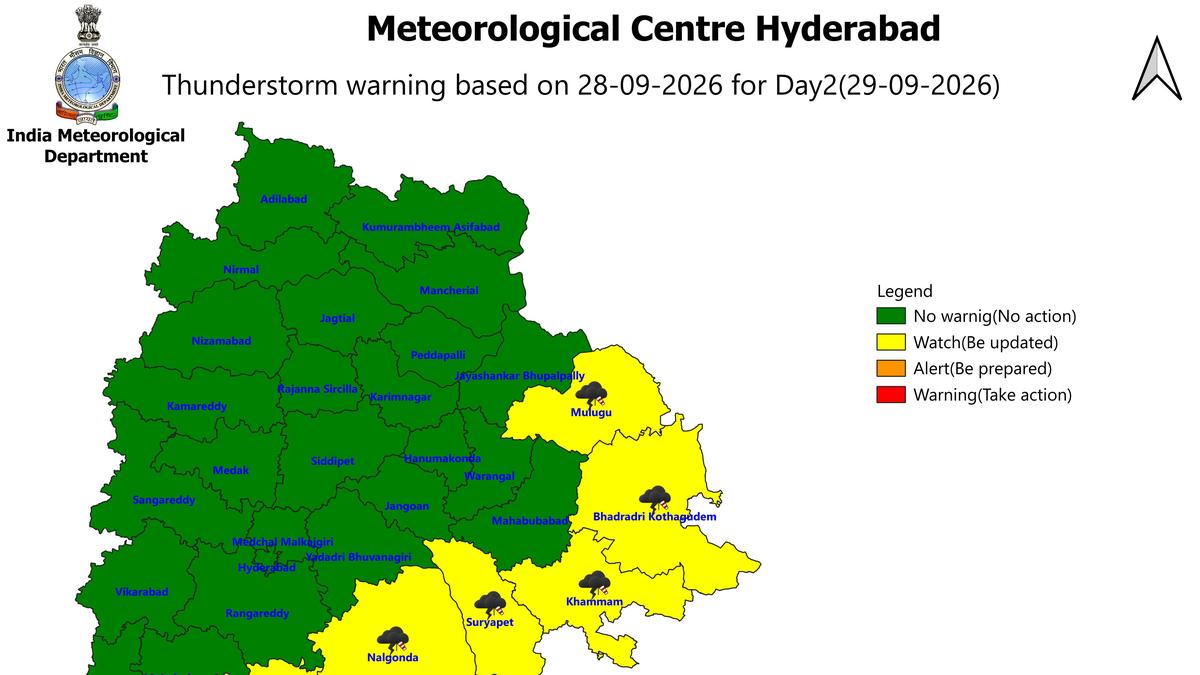 Thunderstorms forecast in eight Telangana districts on September 29