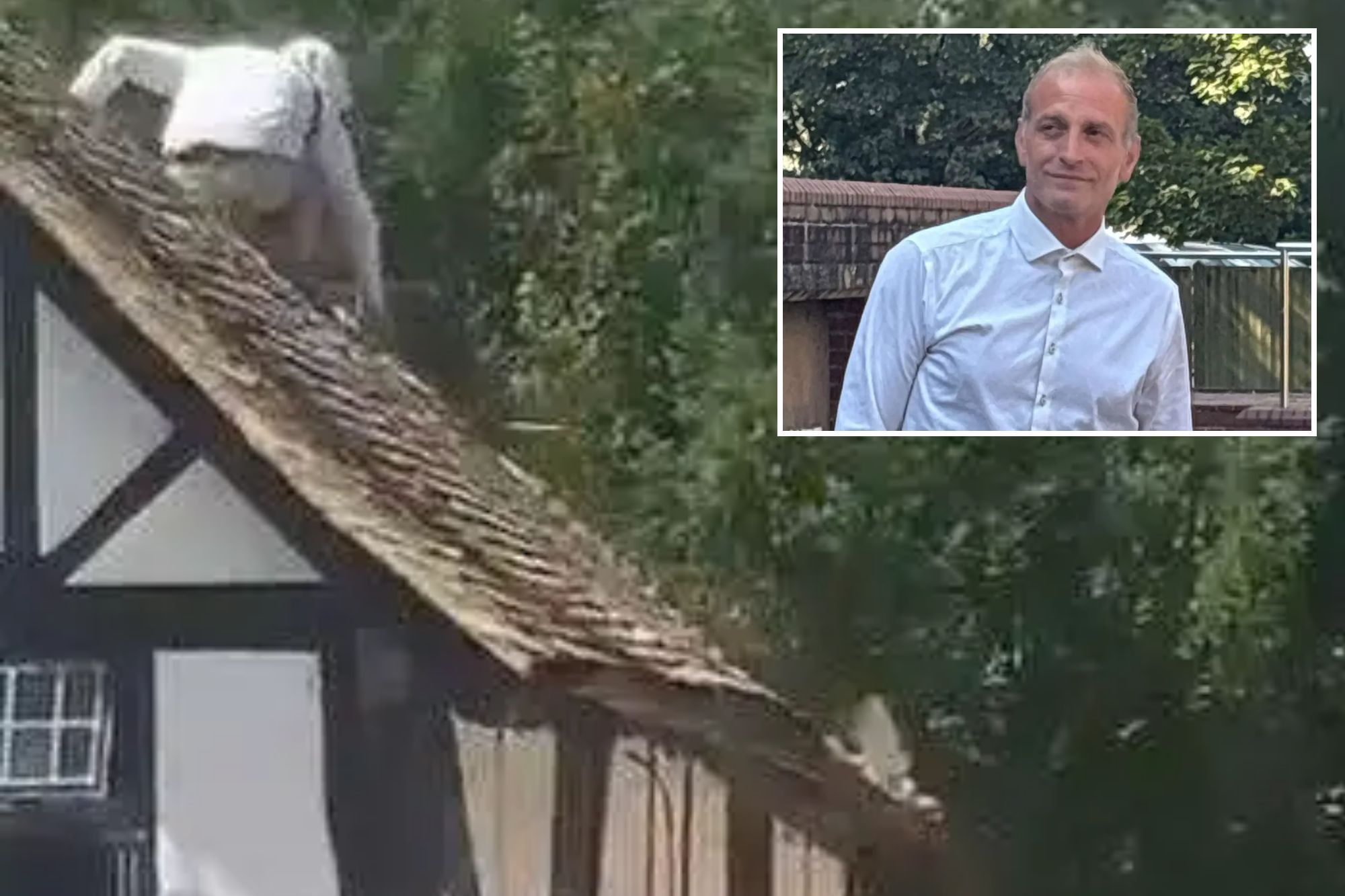 Moment builder who ‘stole couple’s dog’ in row over pay smashes tiles from roof of their £1.8m ‘Hansel & Gretel’ home