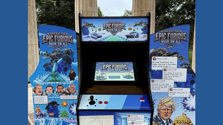 Arcade games satirizing Trump's Greenland ambitions appear at DC War Memorial