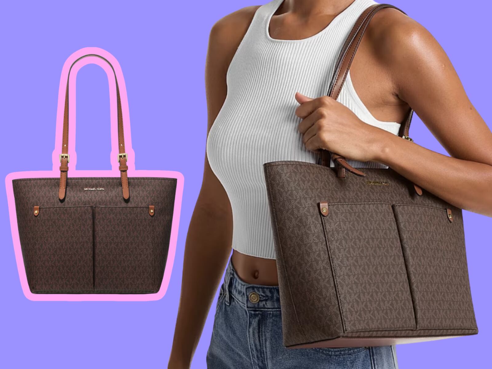 Michael Kors Outlet tote bag sale: 75% off and holds your tumbler, plus easy access front pockets