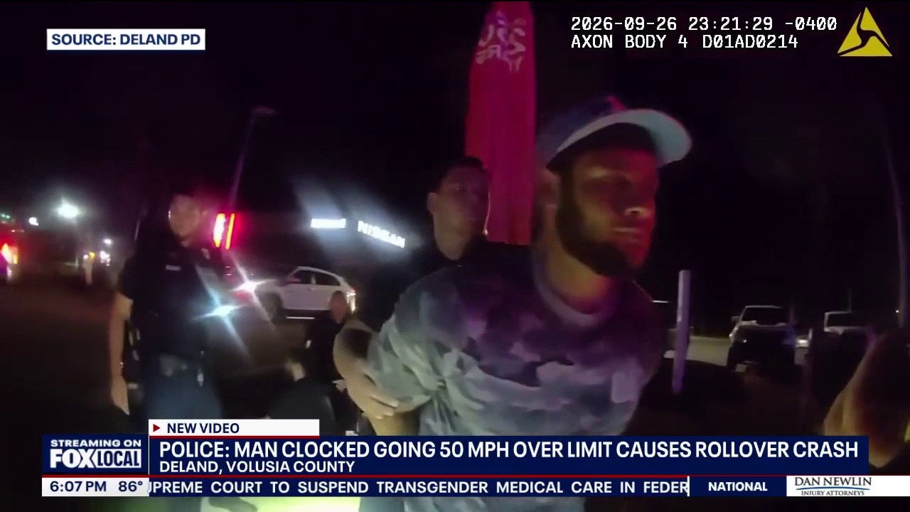 DeLand driver arrested after police say he sped 90 mph before rollover crash