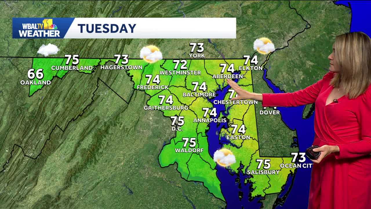 Cloudy but turning milder on Tuesday around Baltimore