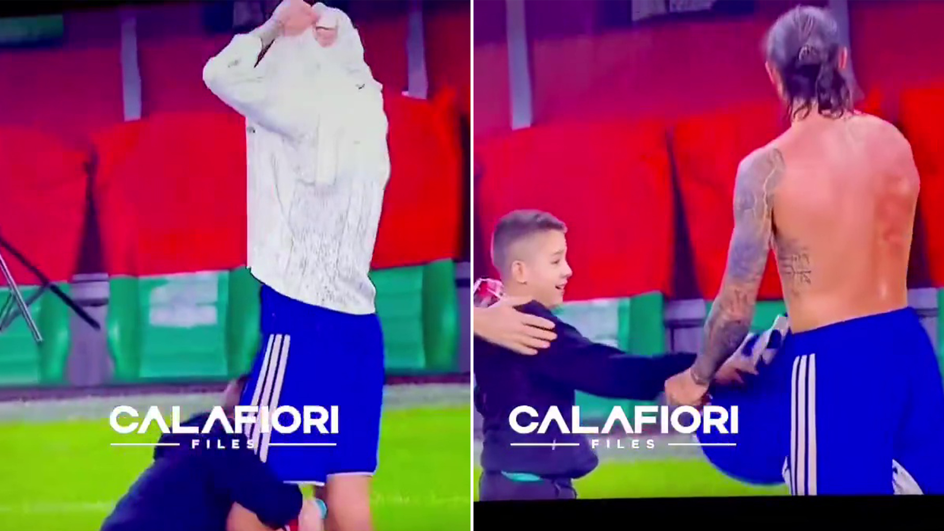 Heartwarming moment Arsenal star Riccardo Calafiori makes young fan’s day after being begged for Italy shirt after game