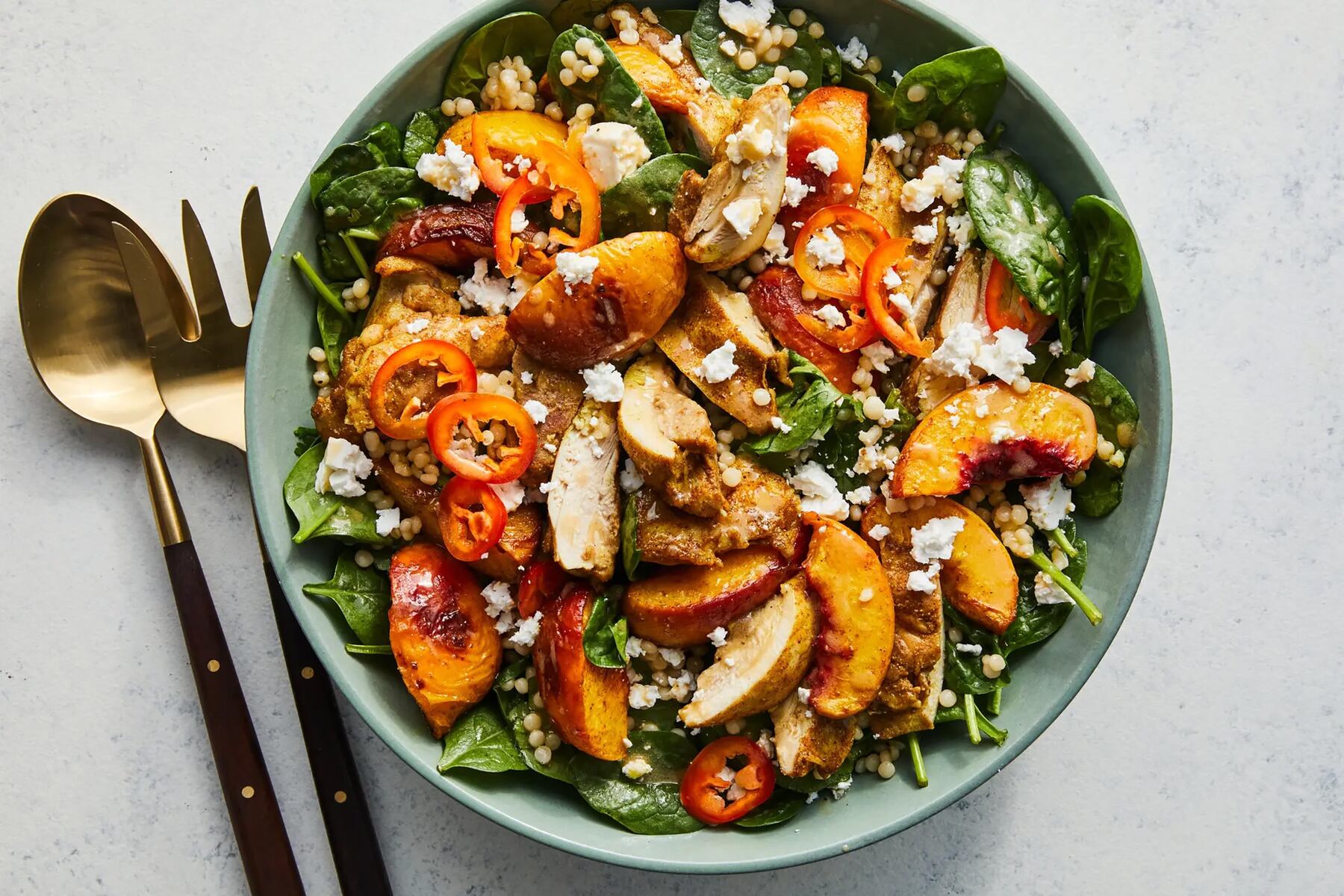 Roast chicken and peach salad with feta