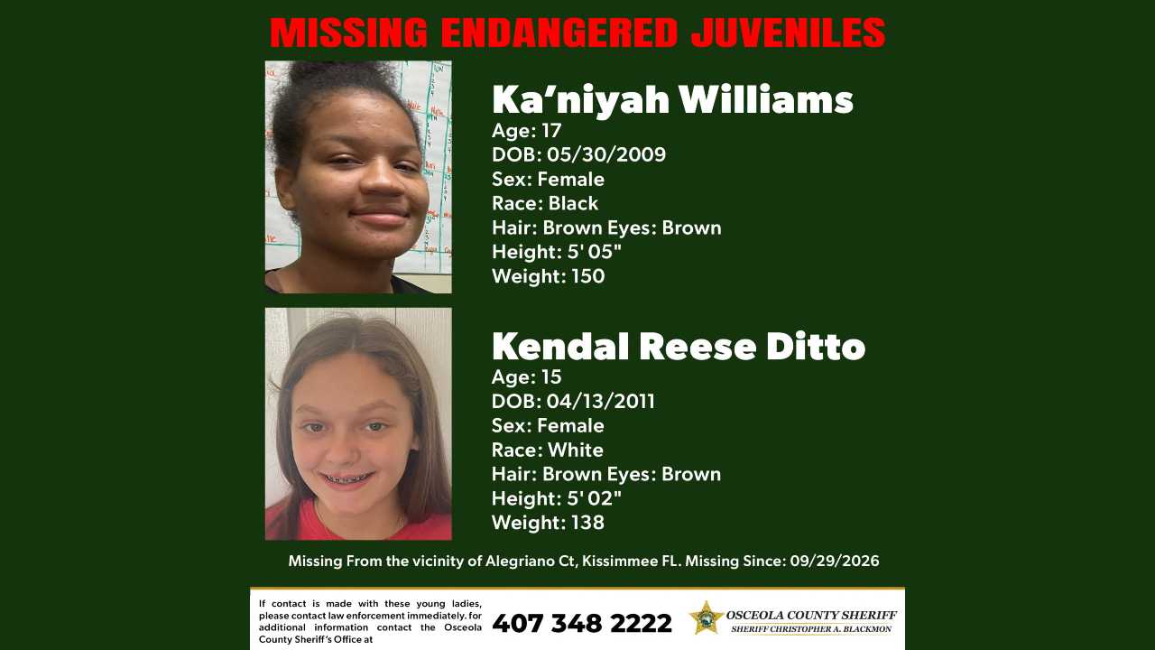 Teens missing, believed to be in danger, Osceola deputies say