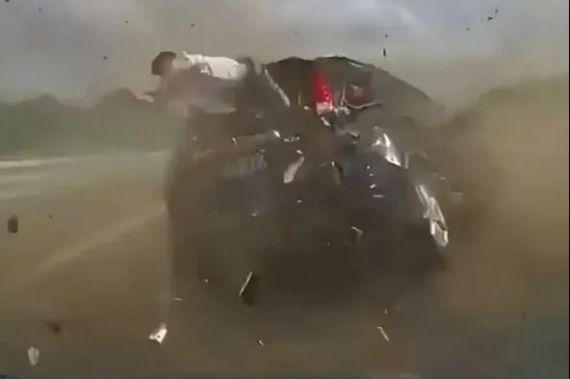 Horrifying moment mum & child violently thrown from car as driver slams into guardrail at high speed after swerving