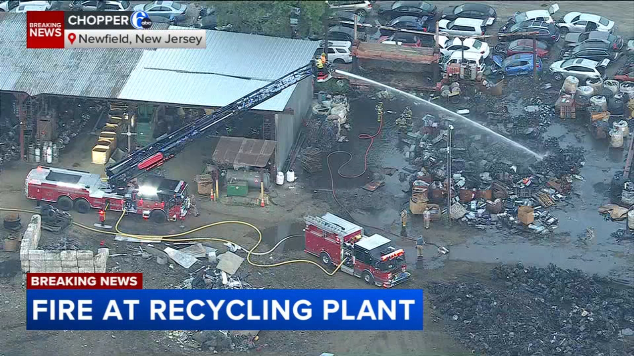 Multiple vehicles catch fire at recycling plant in Newfield, Gloucester County