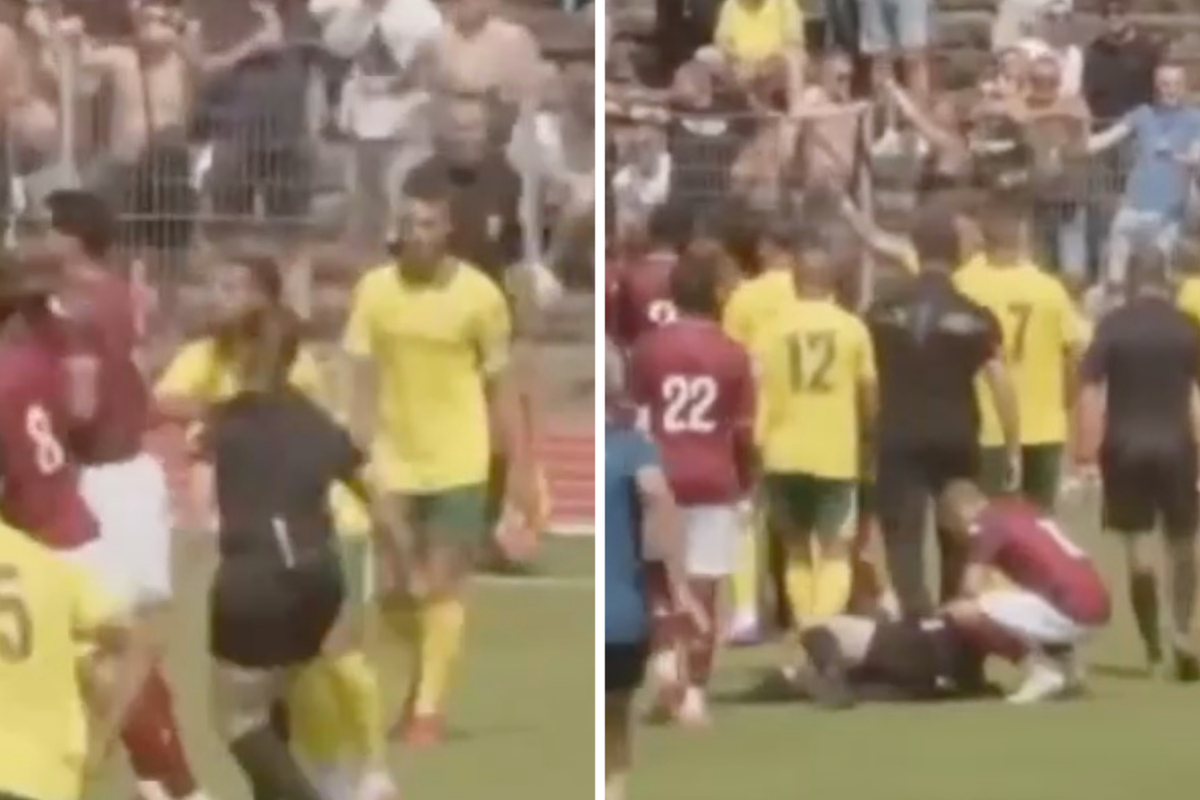 Female football referee injured in mass brawl after players knock her to the ground