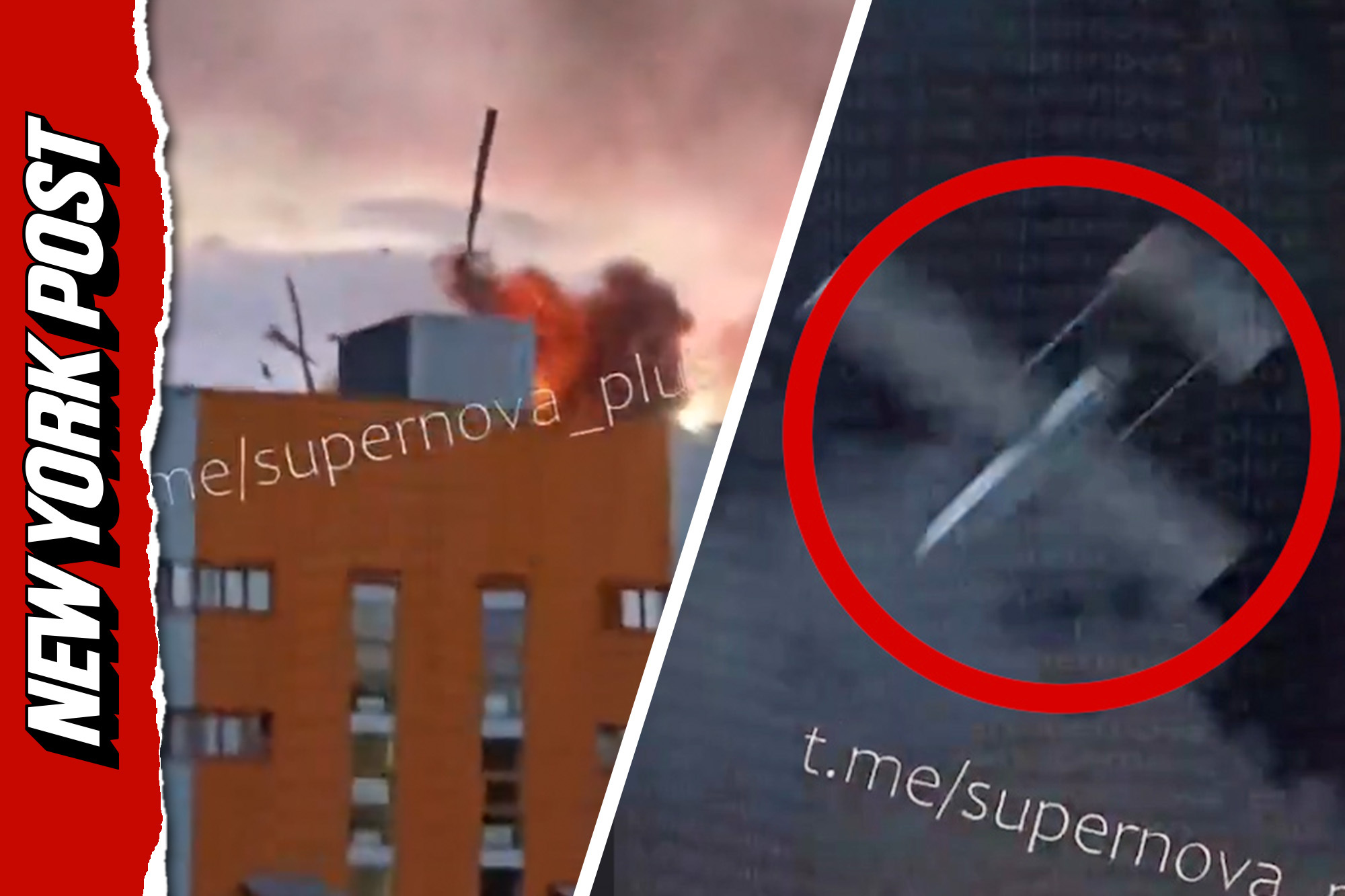 Videographer sent flying after Ukrainian kamikaze drone explodes overhead during Wildberries warehouse attack in Russia