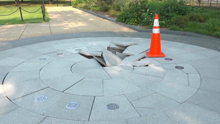 German American Friendship Garden fountain damaged