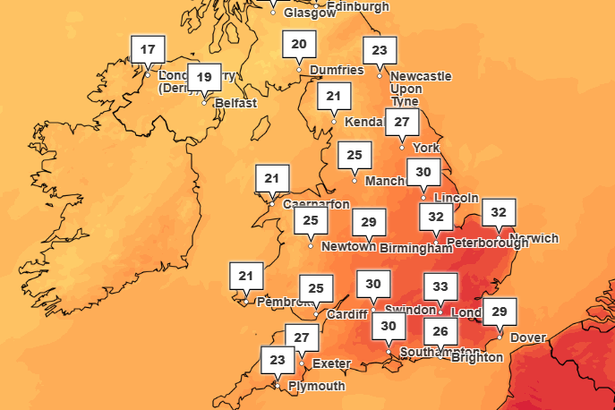 Met Office shows when temperatures peak in new heatwave as 20 areas face 30C or more