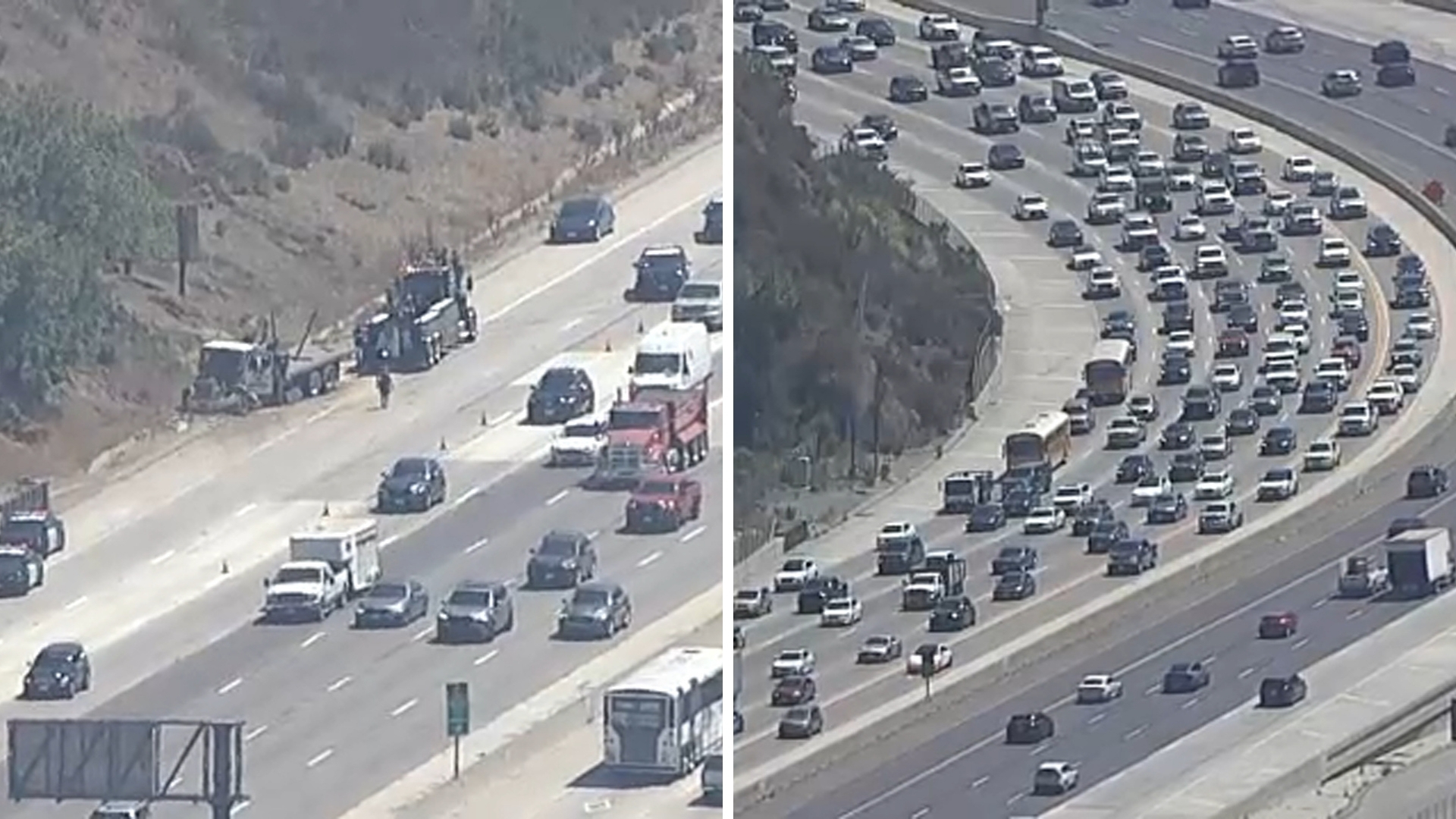 Traffic grows after big rig blows tire on NB 405 Freeway at Sepulveda Pass
