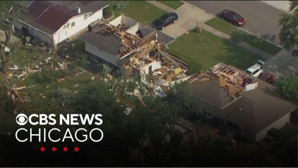 Areial view of tornado damage in Lansing, Illinois