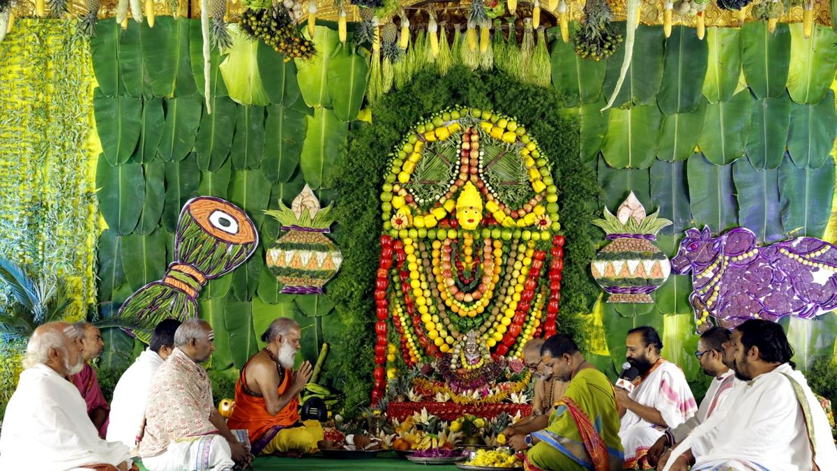 Srisailam temple decked in vegetables and fruits for Shakambari Utsavam