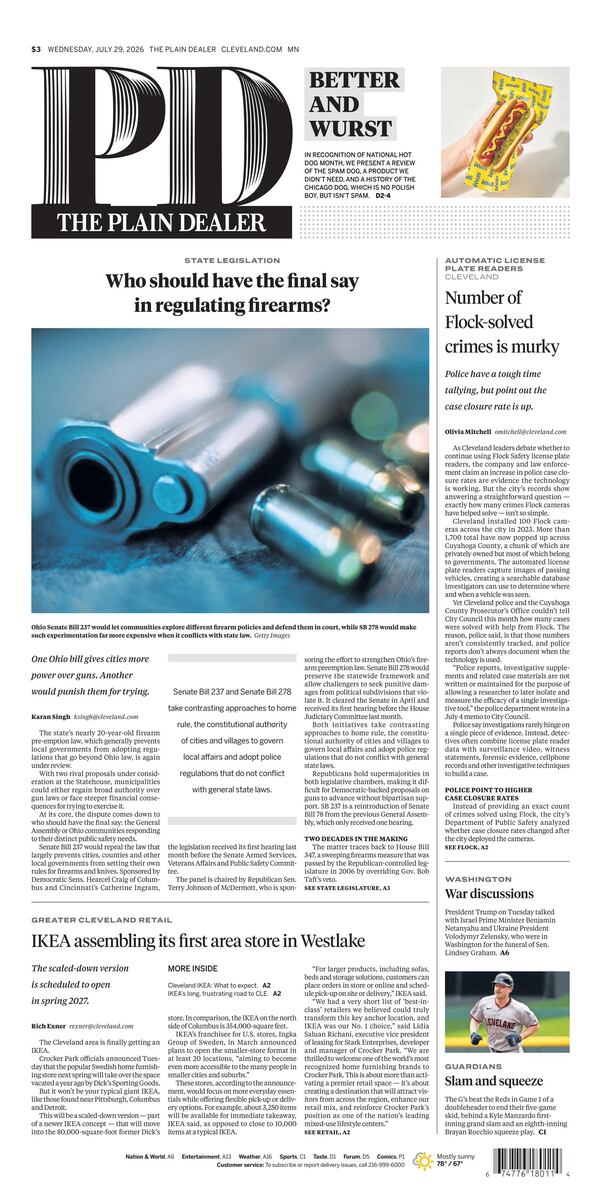 The Plain Dealer’s front page for July 29, 2026