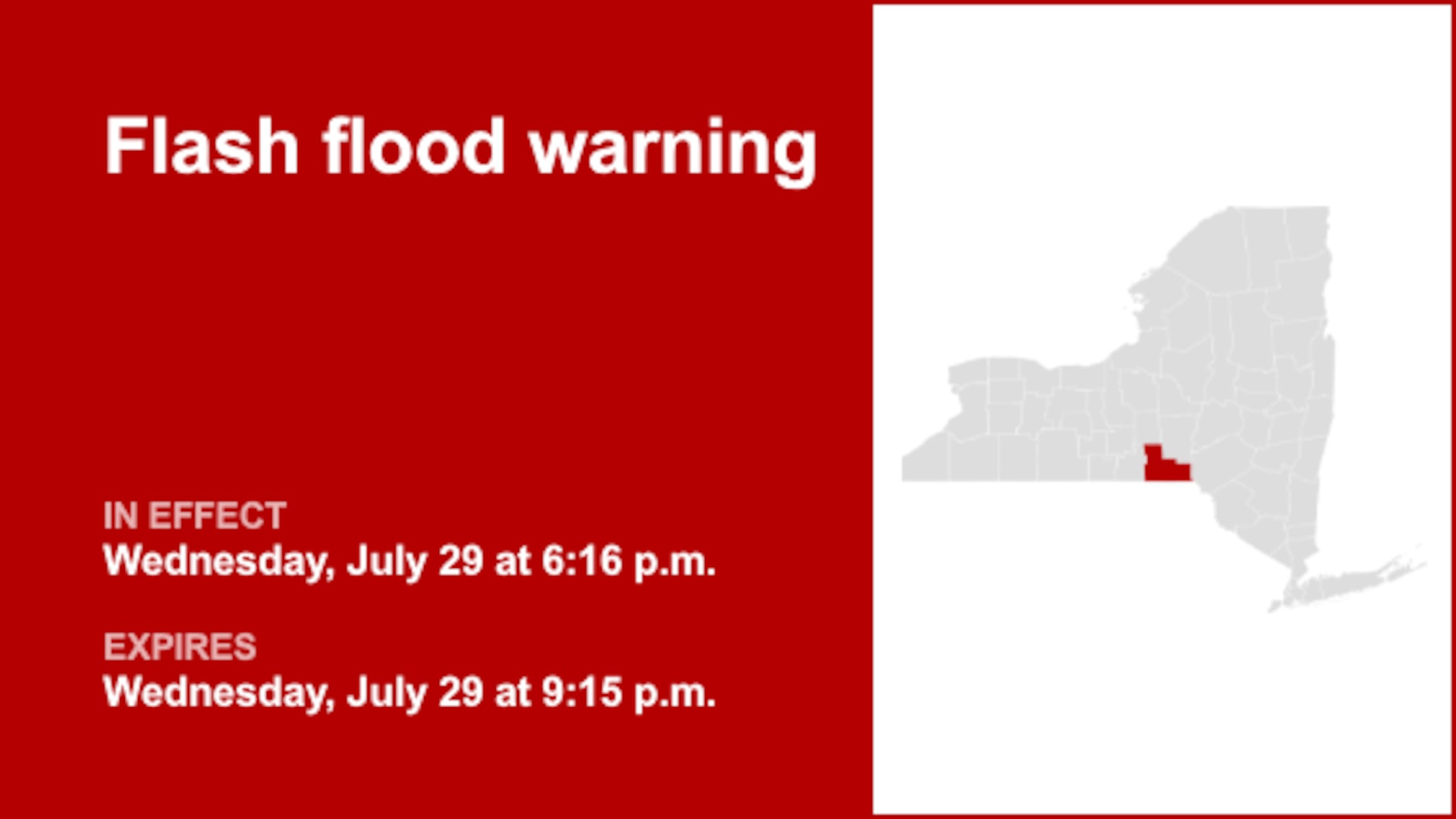Flash flood warning affecting Broome County Wednesday night