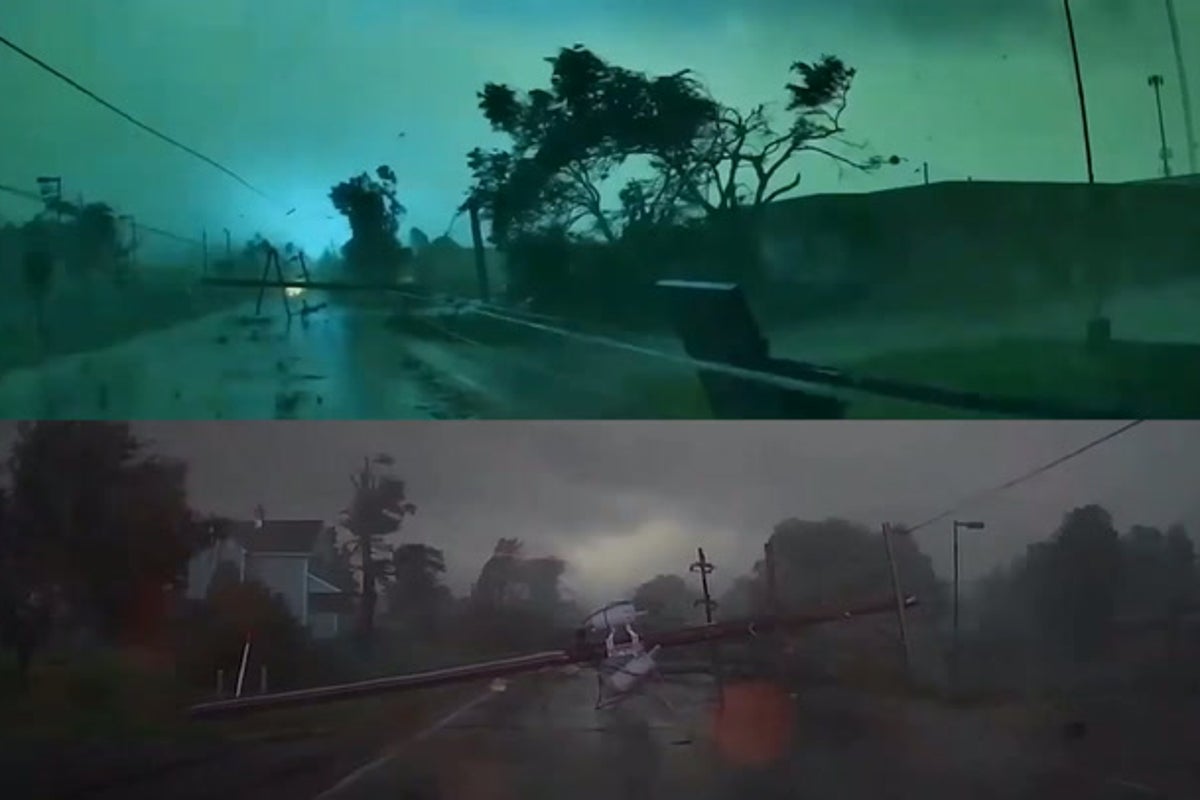 Woman trapped in tornado as power lines fall down around her