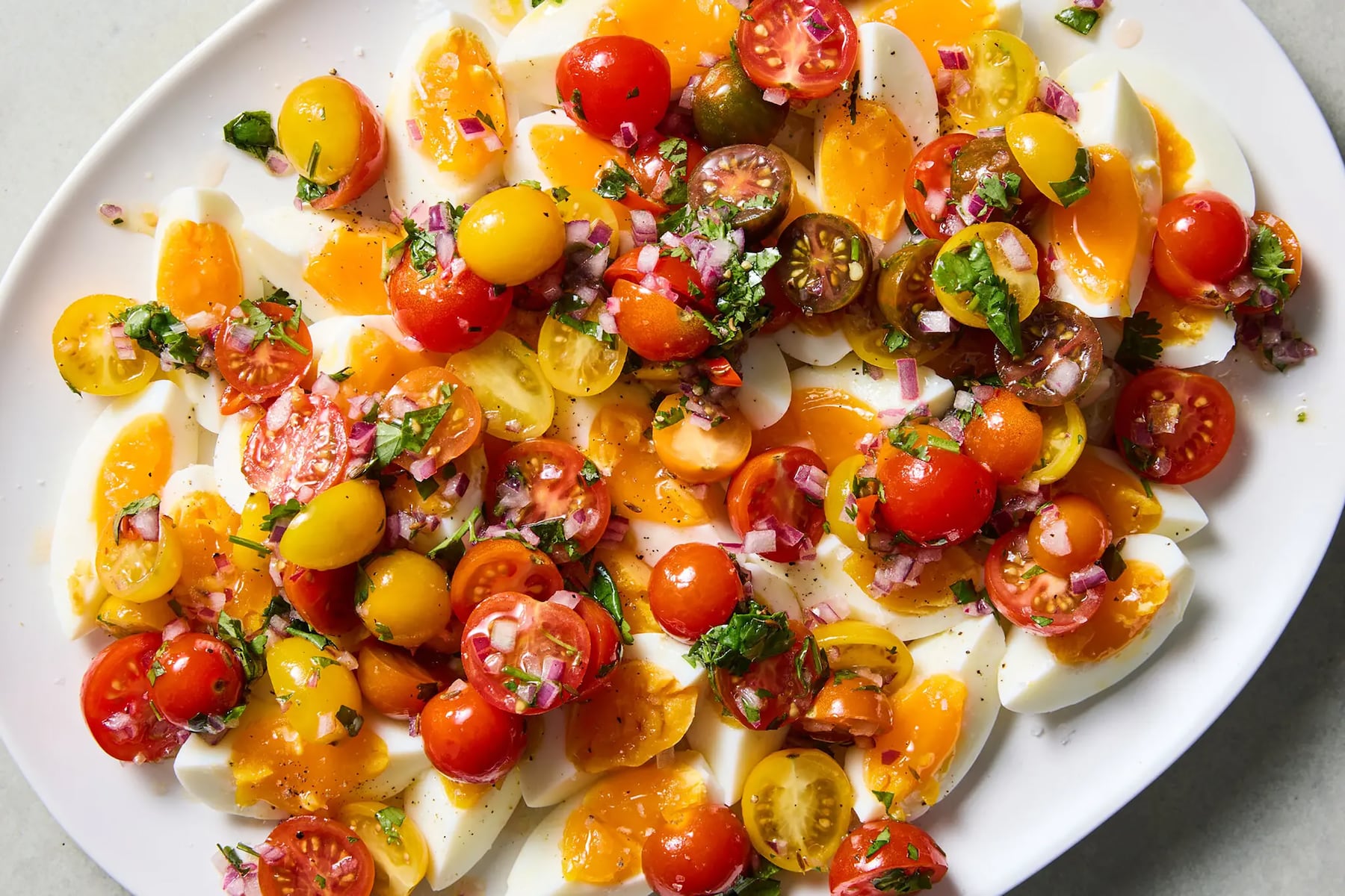 Cumin tomato salad with jammy eggs