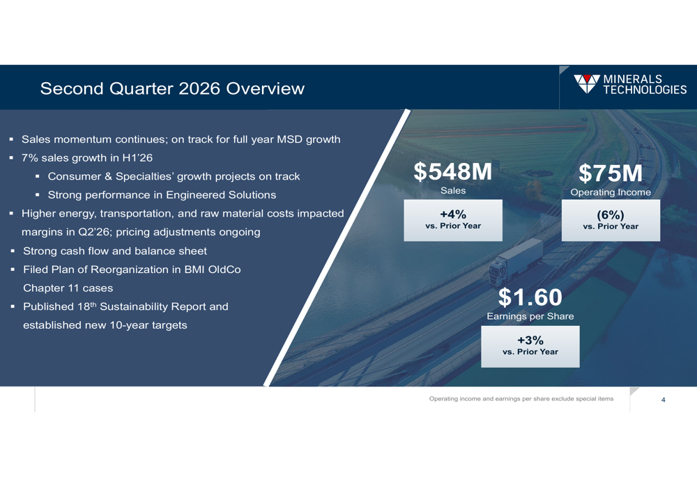 Minerals Technologies Q2 2026 slides: mixed results, record margins