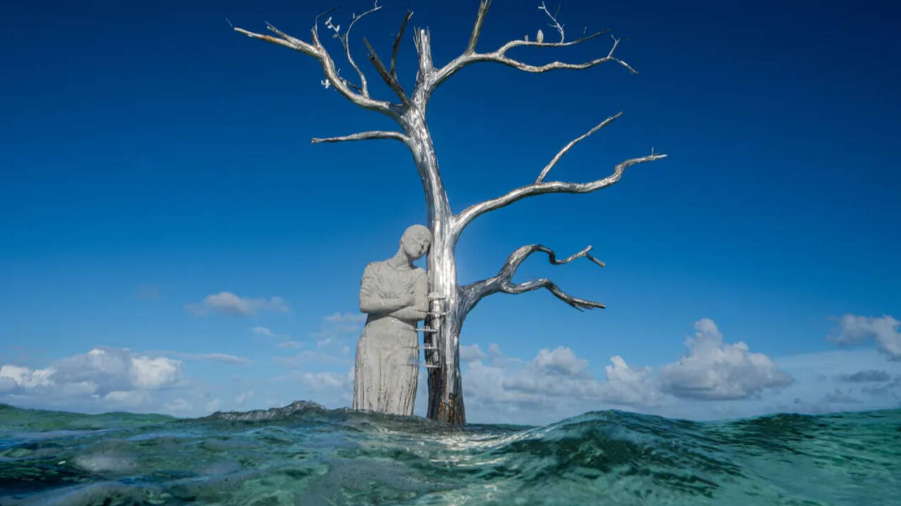 Kale island vanished under rising seas; sculpture marks the site