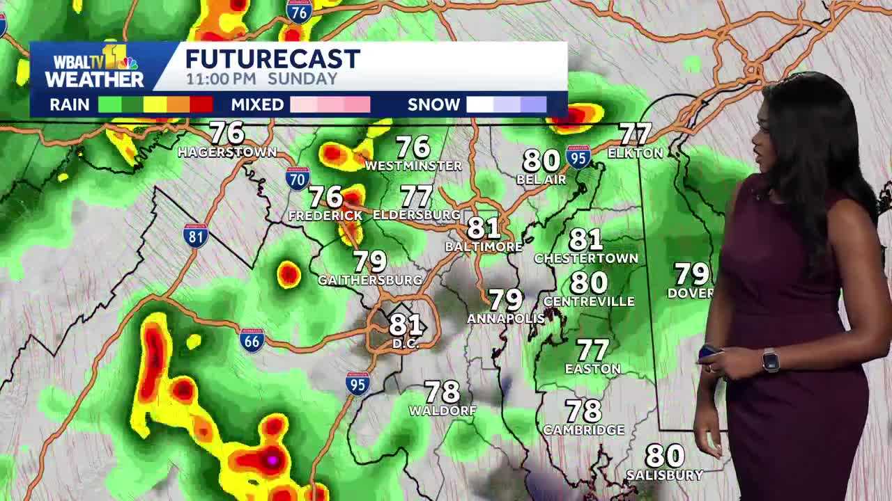 Showers across Maryland Sunday, particularly late