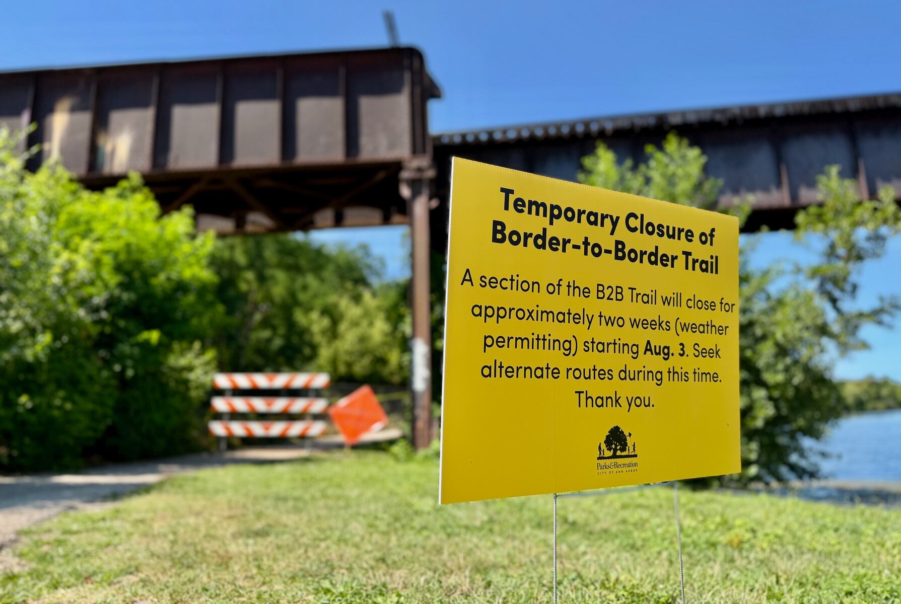 Section of Border-to-Border Trail along Huron River in Ann Arbor temporarily closed