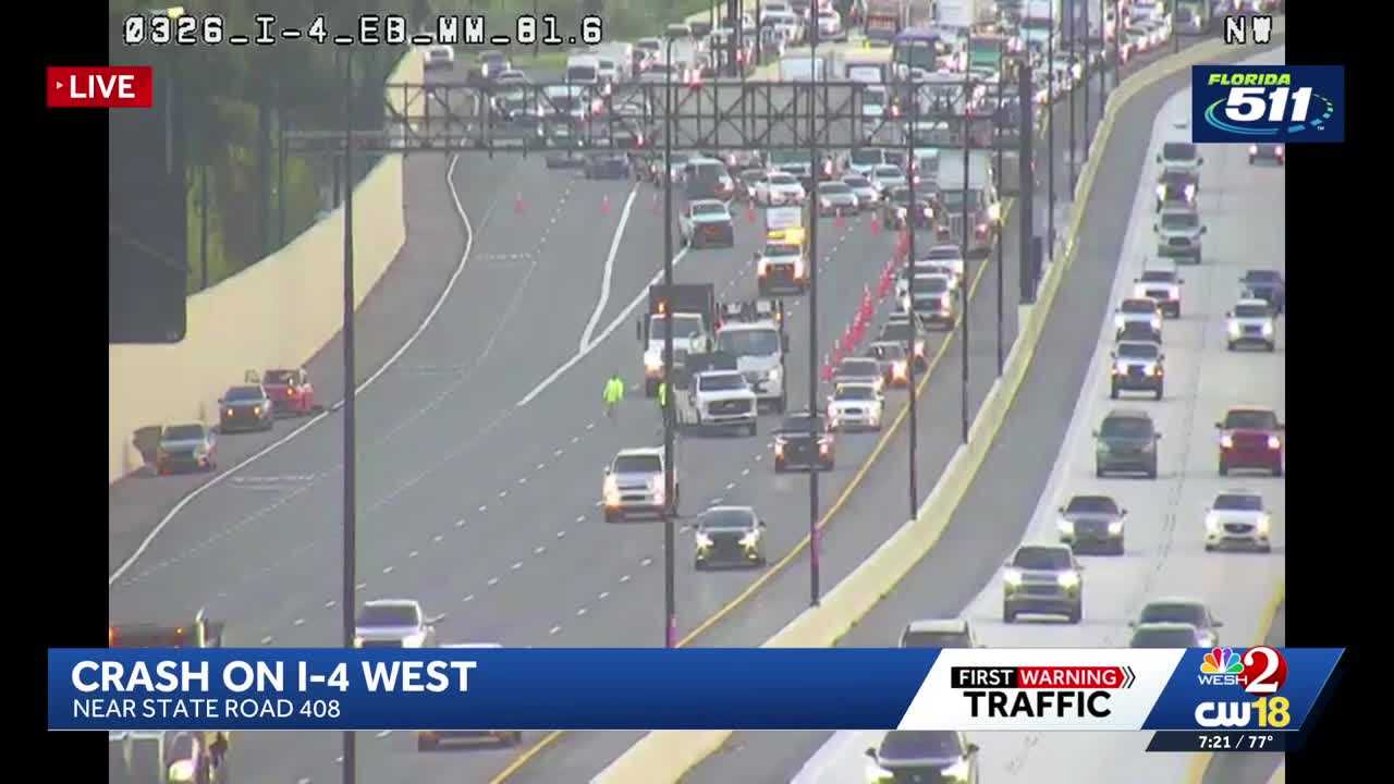 Multi-vehicle crash blocking lanes on I-4 westbound in Orange County
