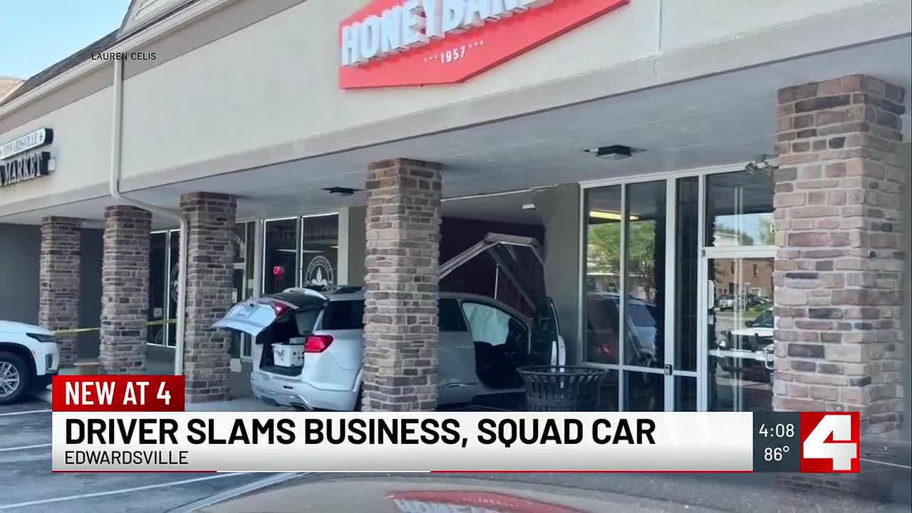 Officer injured as car hits business in Edwardsville