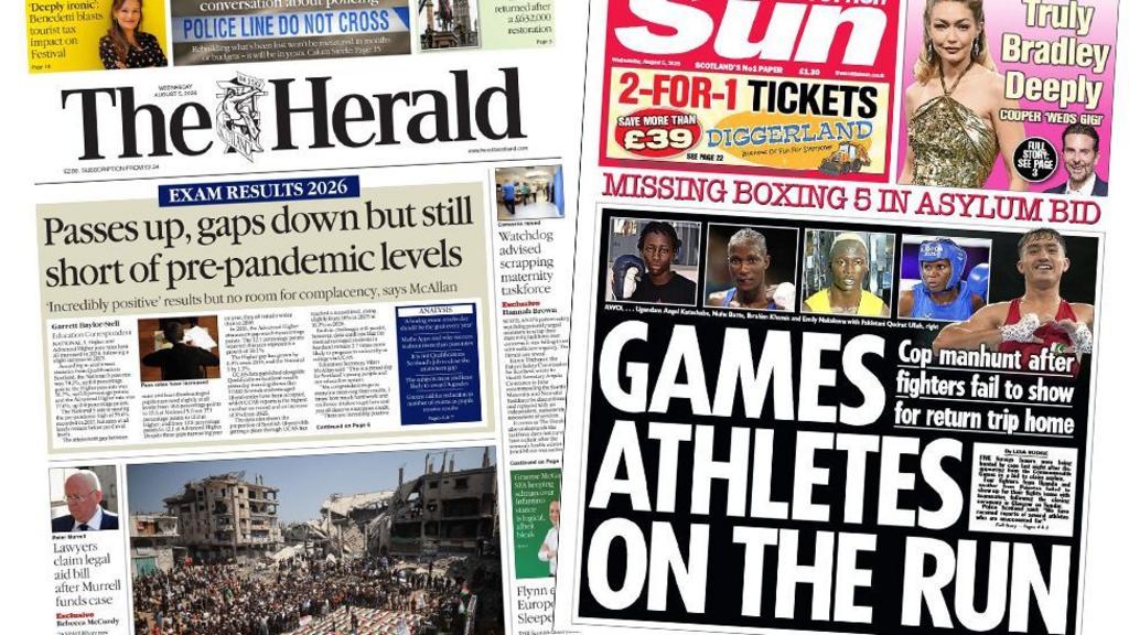 Scotland's papers: Exam passes up and athletes 'on the run'