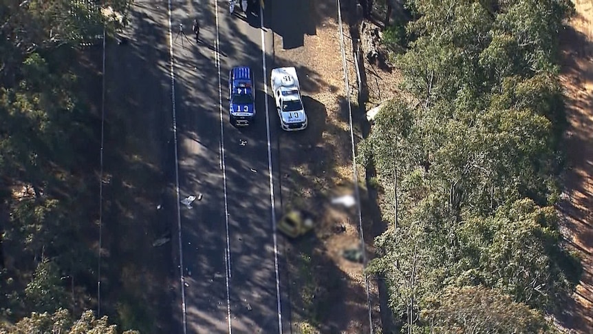 Driver dies after crashing into truck in front of police cars