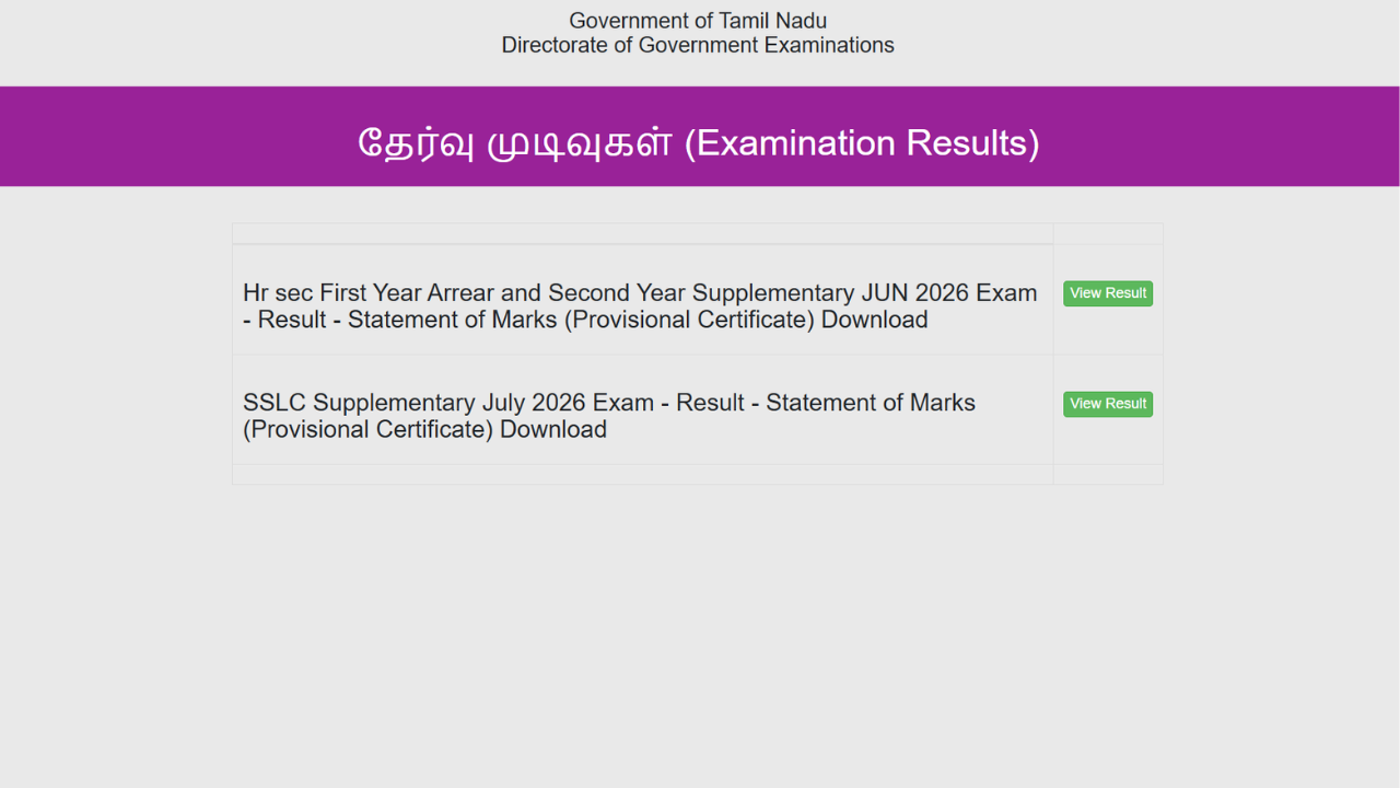 TN SSLC supplementary result 2026 out: Download Class 10 marks memo