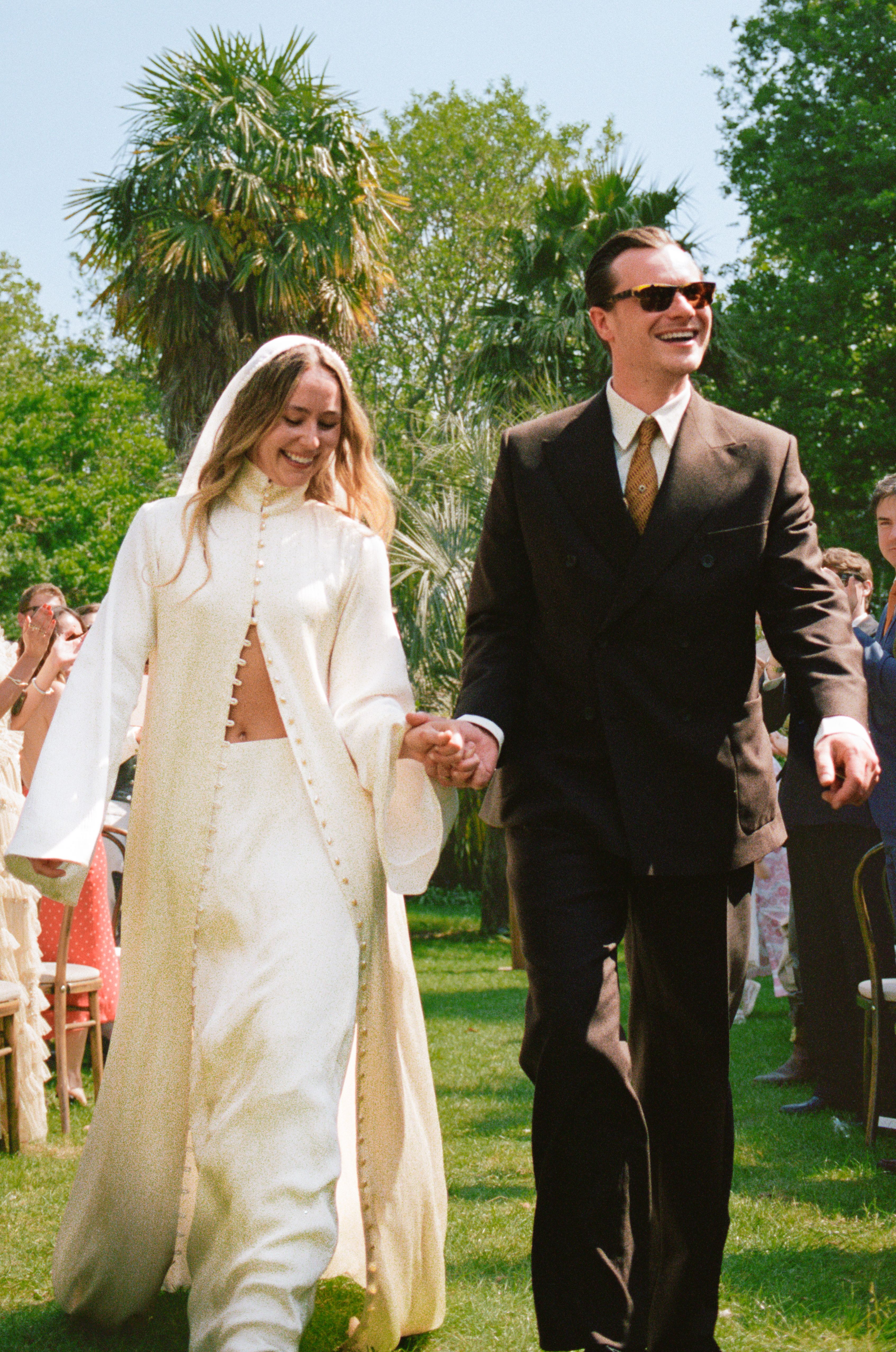 This London Tailor Designed Her Own Midriff-Baring Bridal Suit—Plus Custom Looks for All Four Bridesmaids